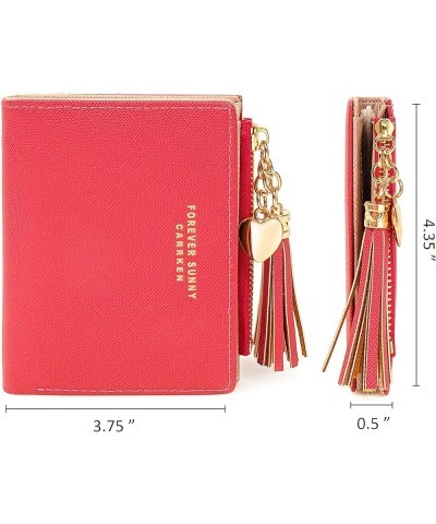 Womens Small Wallet Girls Tiny Slim Wallets Pretty Mini Card Holder Thin Short Zip Coin Purse with Love Pendant and Tassels (...