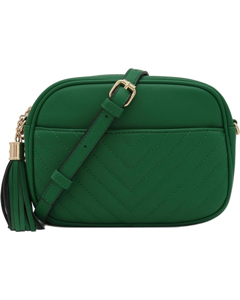 Chevron Quilted Crossbody Camera Bag with Chain Strap and Tassel Kelly Green $12.01 Crossbody Bags