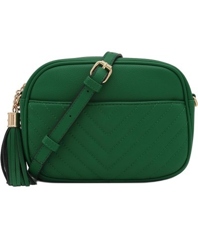 Chevron Quilted Crossbody Camera Bag with Chain Strap and Tassel Kelly Green $12.01 Crossbody Bags