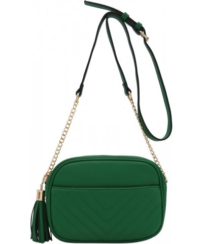 Chevron Quilted Crossbody Camera Bag with Chain Strap and Tassel Kelly Green $12.01 Crossbody Bags