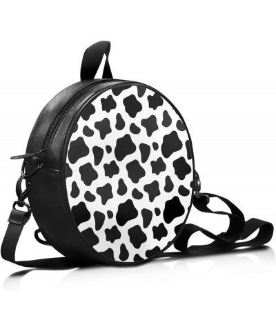 Womens Shoulder Bags Zipper Leather Handbags Round Travel Crossbody Tote Bags White Black Cow Print $13.72 Totes