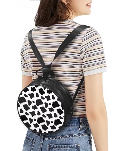 Womens Shoulder Bags Zipper Leather Handbags Round Travel Crossbody Tote Bags White Black Cow Print $13.72 Totes