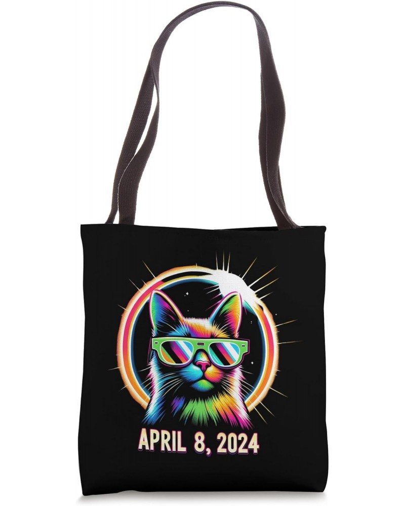 Solar Eclipse 2024 Cat Wearing Neon Rainbow Glasses Tote Bag $12.69 Totes