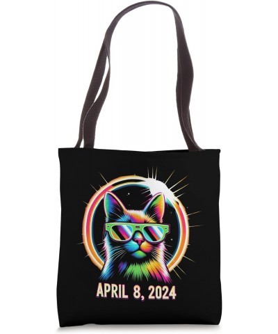 Solar Eclipse 2024 Cat Wearing Neon Rainbow Glasses Tote Bag $12.69 Totes