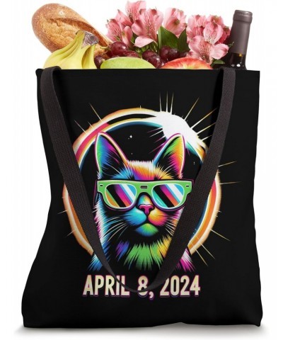 Solar Eclipse 2024 Cat Wearing Neon Rainbow Glasses Tote Bag $12.69 Totes