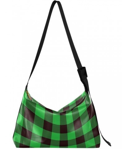 Buffalo Plaid Green Black Womens Purses Crossbody Adults Anti Theft Crossbody Bag Trendy Side Bag $17.48 Hobo Bags