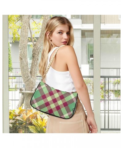 Shoulder Bags for Women, Geometric Plaid Hobo Tote Handbag, Retro Chain Bag Purse with Zipper Color07 $16.79 Shoulder Bags