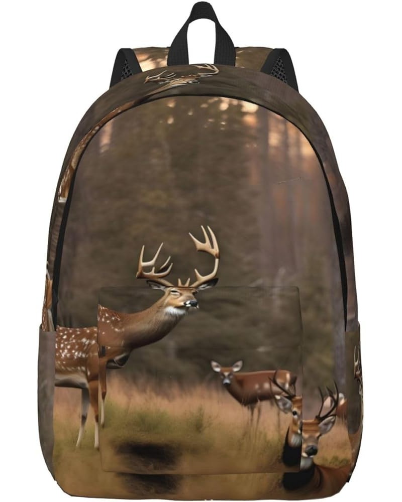 Deer Hunting Print Unisex Canvas Bag Canvas Shoulder Pouch Pack Lightweight Backpack For Woman Lady Black Small $21.56 Backpacks