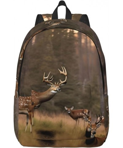 Deer Hunting Print Unisex Canvas Bag Canvas Shoulder Pouch Pack Lightweight Backpack For Woman Lady Black Small $21.56 Backpacks