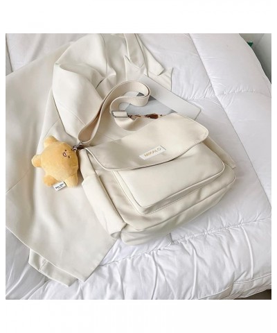 Fashion Ladies Crossbody Bag Solid Nylon Shoulder Messenger Bag Student Satchel for Office Travel with Pendants White $10.73 ...