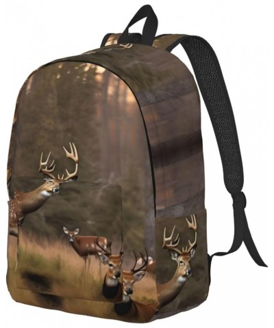 Deer Hunting Print Unisex Canvas Bag Canvas Shoulder Pouch Pack Lightweight Backpack For Woman Lady Black Small $21.56 Backpacks