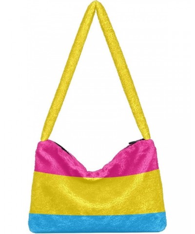 Women Boho Handbag Horizontal Lines Pink Yellow Blue Stripes Underarm Bag Tote Bag Shoulder Bag Crossbody Bag Fluffy Cell Pho...