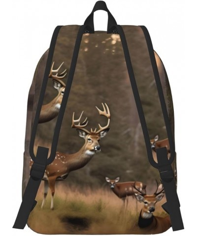 Deer Hunting Print Unisex Canvas Bag Canvas Shoulder Pouch Pack Lightweight Backpack For Woman Lady Black Small $21.56 Backpacks