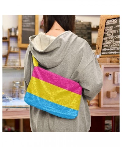 Women Boho Handbag Horizontal Lines Pink Yellow Blue Stripes Underarm Bag Tote Bag Shoulder Bag Crossbody Bag Fluffy Cell Pho...