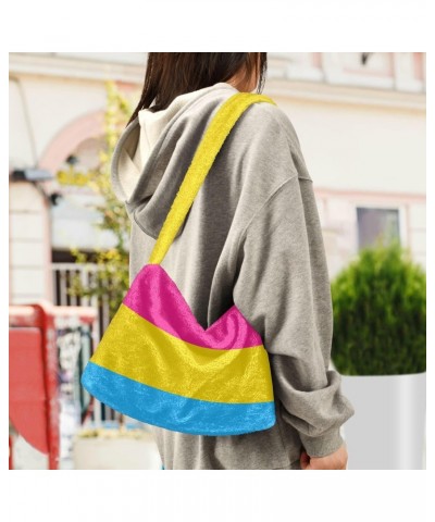 Women Boho Handbag Horizontal Lines Pink Yellow Blue Stripes Underarm Bag Tote Bag Shoulder Bag Crossbody Bag Fluffy Cell Pho...