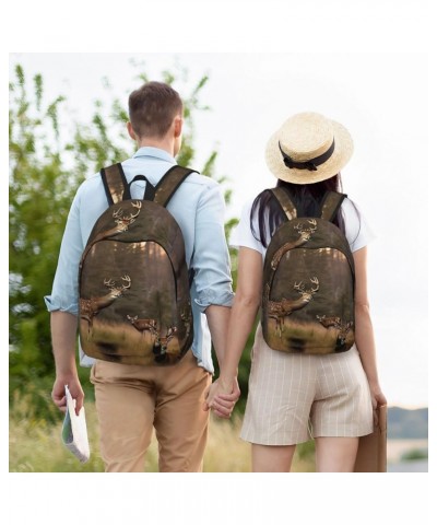 Deer Hunting Print Unisex Canvas Bag Canvas Shoulder Pouch Pack Lightweight Backpack For Woman Lady Black Small $21.56 Backpacks