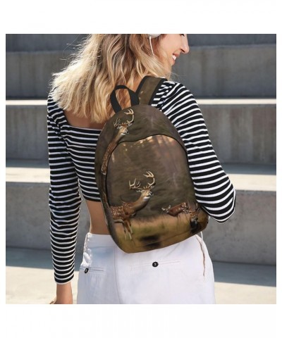 Deer Hunting Print Unisex Canvas Bag Canvas Shoulder Pouch Pack Lightweight Backpack For Woman Lady Black Small $21.56 Backpacks