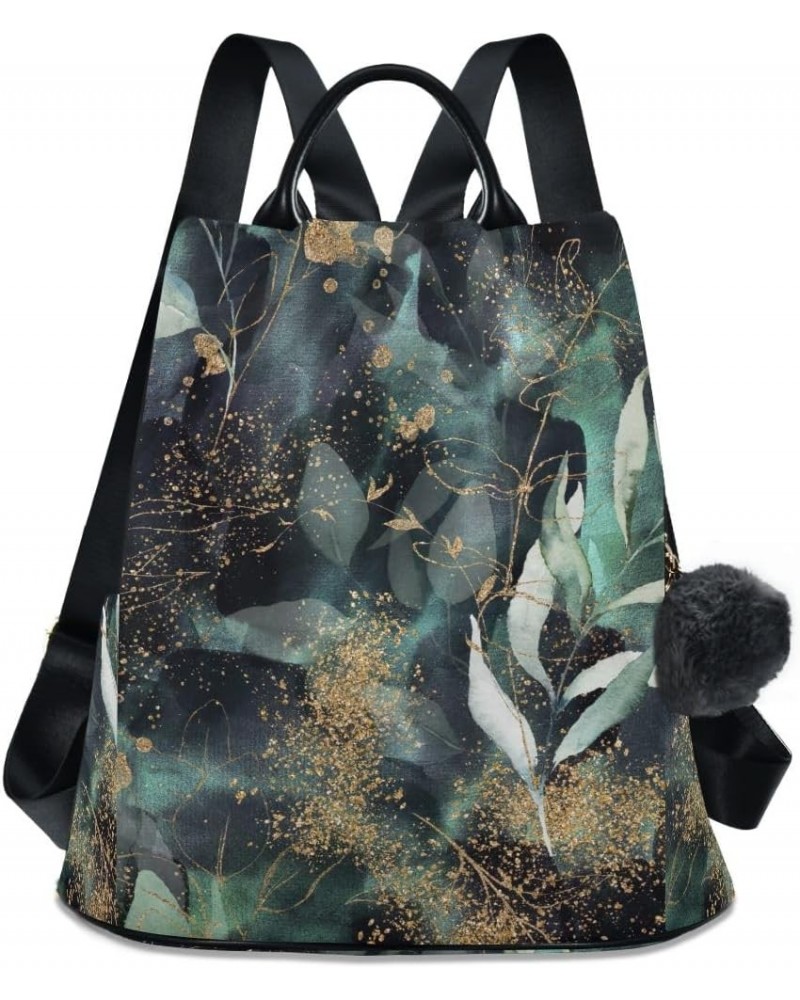 Feathers Squares Print Backpack Purse for Women Fashion Rucksack Anti Theft Handbag Travel Bag Green Floral Branch $17.49 Bac...