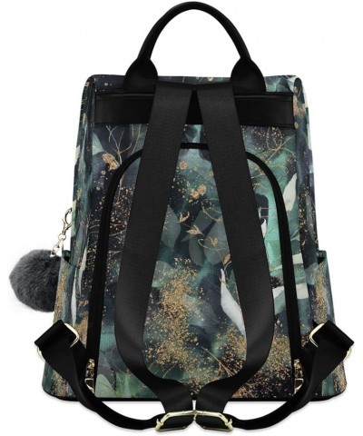 Feathers Squares Print Backpack Purse for Women Fashion Rucksack Anti Theft Handbag Travel Bag Green Floral Branch $17.49 Bac...