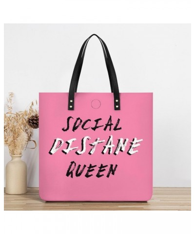 Social Distane Queen Women's Tote Bag PU Leather Handbag Shoulder Purse Fashion Top-Handle Bags $19.29 Totes