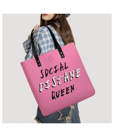 Social Distane Queen Women's Tote Bag PU Leather Handbag Shoulder Purse Fashion Top-Handle Bags $19.29 Totes