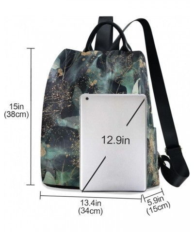 Feathers Squares Print Backpack Purse for Women Fashion Rucksack Anti Theft Handbag Travel Bag Green Floral Branch $17.49 Bac...