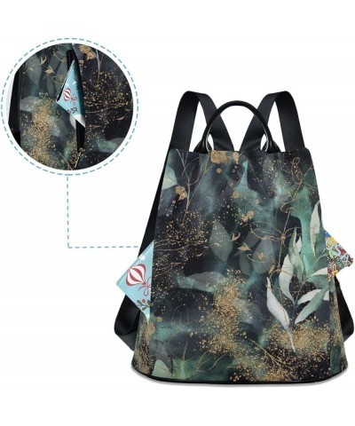 Feathers Squares Print Backpack Purse for Women Fashion Rucksack Anti Theft Handbag Travel Bag Green Floral Branch $17.49 Bac...