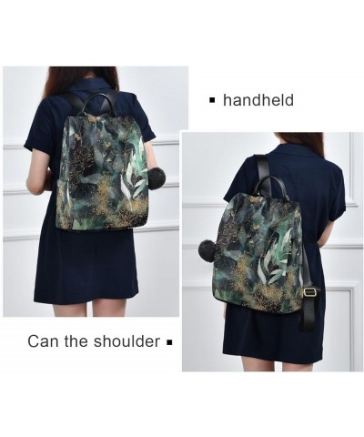 Feathers Squares Print Backpack Purse for Women Fashion Rucksack Anti Theft Handbag Travel Bag Green Floral Branch $17.49 Bac...