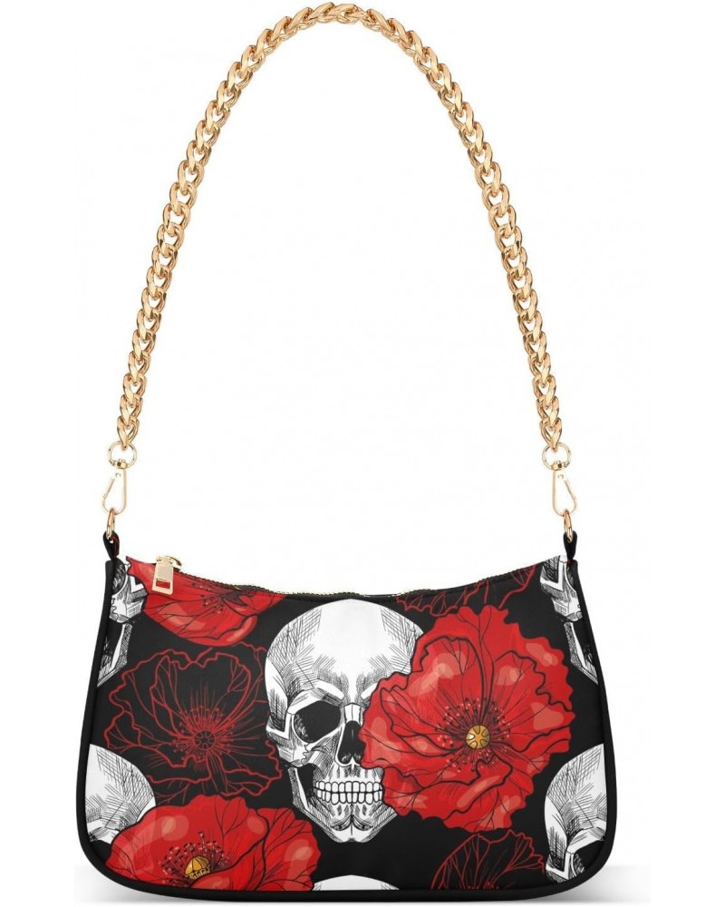 Clutch Shoulder Bags Tote Evening Purse Handbags for Women Hobo Bags Skull Red Poppy Flower Floral with Zipper Closure $15.68...