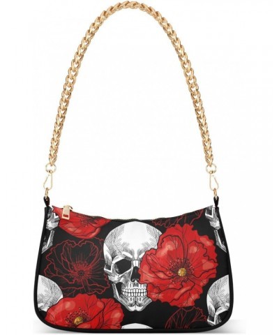 Clutch Shoulder Bags Tote Evening Purse Handbags for Women Hobo Bags Skull Red Poppy Flower Floral with Zipper Closure $15.68...