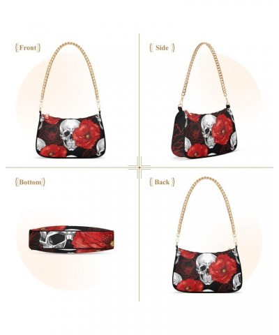 Clutch Shoulder Bags Tote Evening Purse Handbags for Women Hobo Bags Skull Red Poppy Flower Floral with Zipper Closure $15.68...