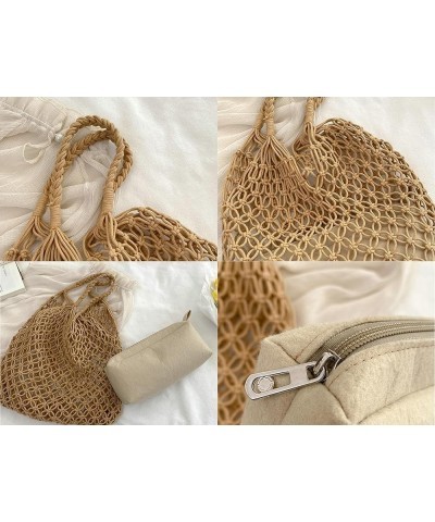 Womens Mesh Straw Bag Woven Beach Bag Fishing Net Tote Bag Large Capacity Hobo Bag Shoulder Bag Holiday Summer Casual White $...