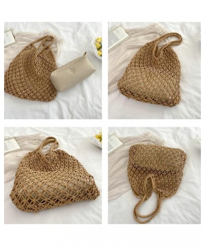 Womens Mesh Straw Bag Woven Beach Bag Fishing Net Tote Bag Large Capacity Hobo Bag Shoulder Bag Holiday Summer Casual White $...