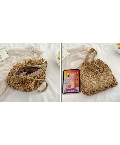 Womens Mesh Straw Bag Woven Beach Bag Fishing Net Tote Bag Large Capacity Hobo Bag Shoulder Bag Holiday Summer Casual White $...