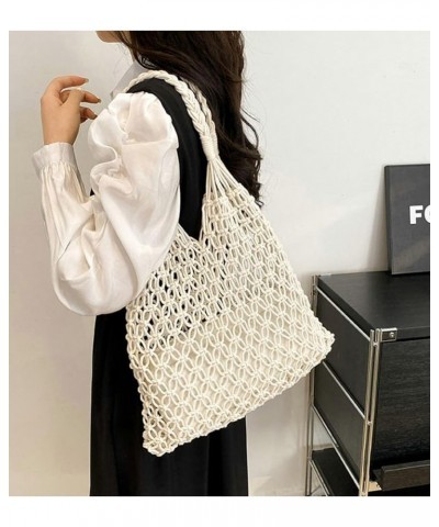 Womens Mesh Straw Bag Woven Beach Bag Fishing Net Tote Bag Large Capacity Hobo Bag Shoulder Bag Holiday Summer Casual White $...