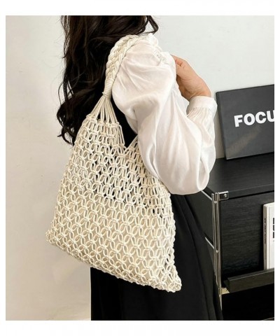 Womens Mesh Straw Bag Woven Beach Bag Fishing Net Tote Bag Large Capacity Hobo Bag Shoulder Bag Holiday Summer Casual White $...