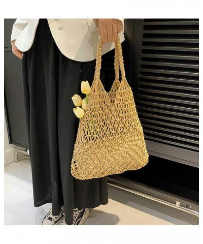 Womens Mesh Straw Bag Woven Beach Bag Fishing Net Tote Bag Large Capacity Hobo Bag Shoulder Bag Holiday Summer Casual White $...