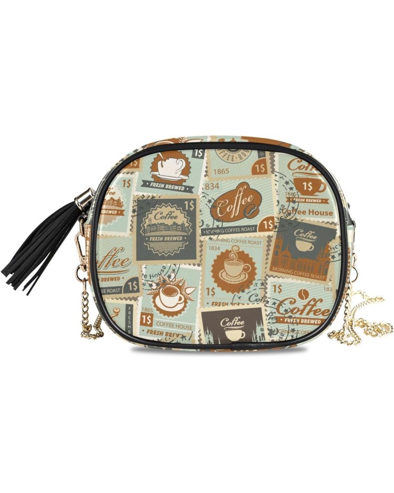 Women's Coffee Vintage Poster Coffee Cup Crossbody Bag Fashion Purses Bag Cross Body Bag Shoulder Handbag with Adjustable Cha...