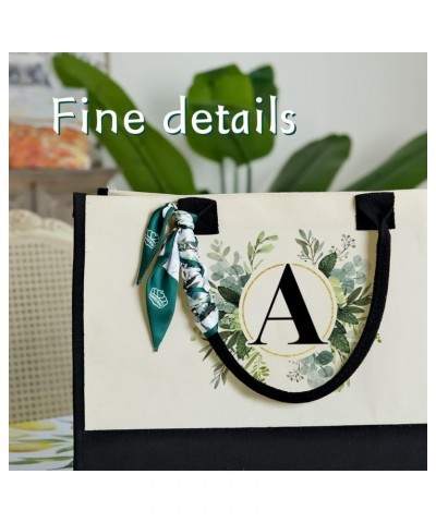 Canvas Tote Bag with Zipper Pocket, Personalized Birthday Gift for Women, Floral Initial Letter T Bag for Vacation Beach CT19...