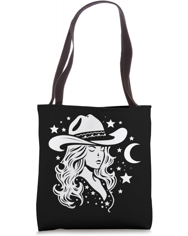 Celestial Cowgirl and Crescent Moon, Starry Cowgirl Design Tote Bag $11.50 Totes