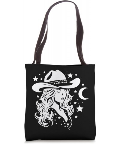 Celestial Cowgirl and Crescent Moon, Starry Cowgirl Design Tote Bag $11.50 Totes