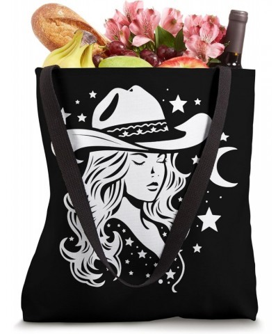 Celestial Cowgirl and Crescent Moon, Starry Cowgirl Design Tote Bag $11.50 Totes