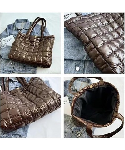 Stylish Puffer Tote Bag for Women Girls Furry Y2K Purse Big Capacity Fluffy Fuzzy Shoulder Bag for Autumn and Winter (Brown) ...