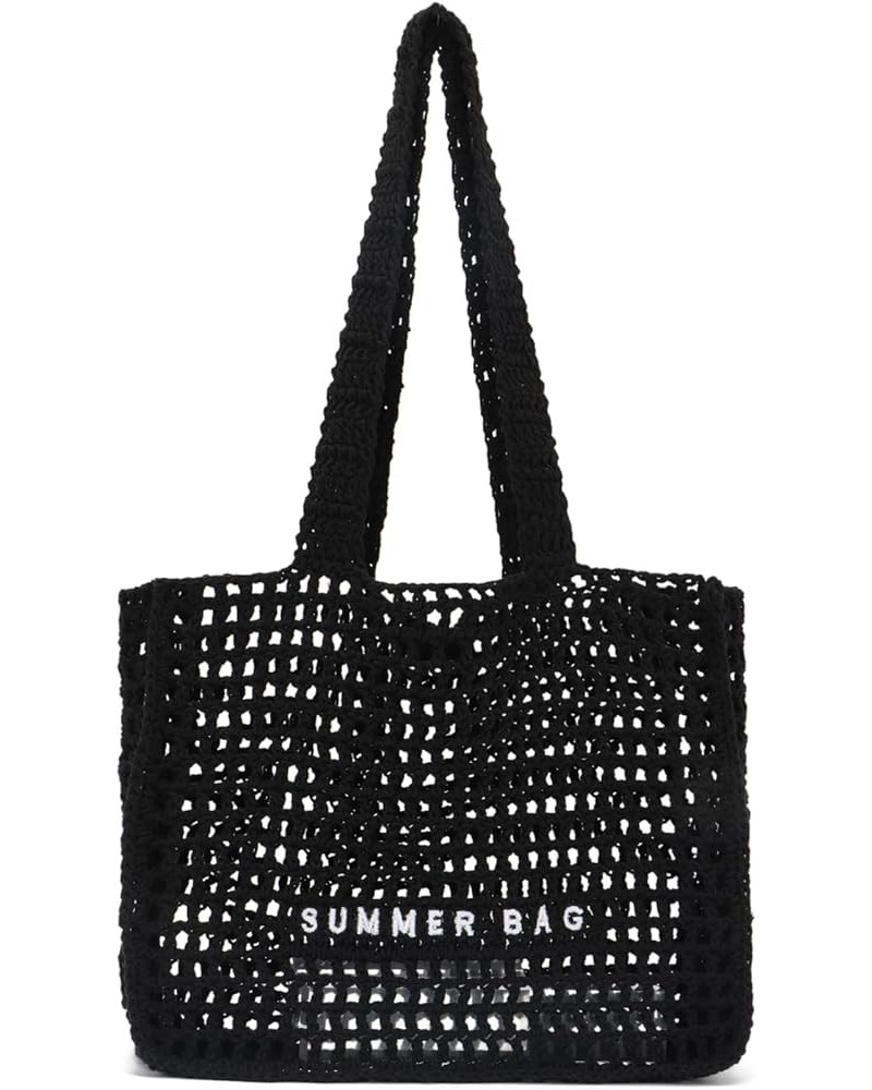 Crochet Beach Tote Bag Summer Beach Bag for Women Large Knit Totes Black $10.17 Totes