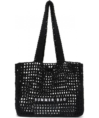 Crochet Beach Tote Bag Summer Beach Bag for Women Large Knit Totes Black $10.17 Totes