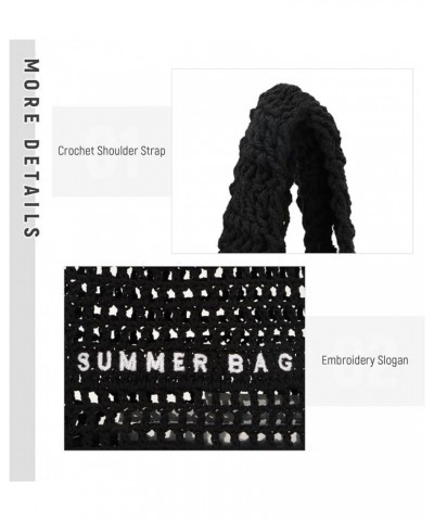 Crochet Beach Tote Bag Summer Beach Bag for Women Large Knit Totes Black $10.17 Totes