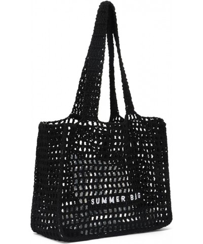 Crochet Beach Tote Bag Summer Beach Bag for Women Large Knit Totes Black $10.17 Totes