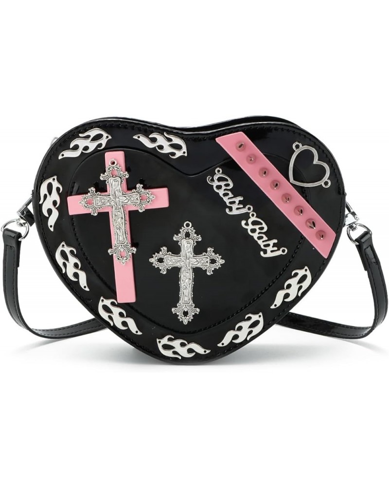 Women Gothic Punk Crossbody Bag Cute Heart Shaped Studded Shoulder Bag Purse 02 Black $11.60 Shoulder Bags