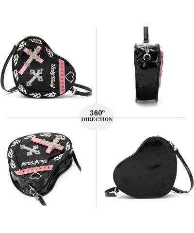 Women Gothic Punk Crossbody Bag Cute Heart Shaped Studded Shoulder Bag Purse 02 Black $11.60 Shoulder Bags