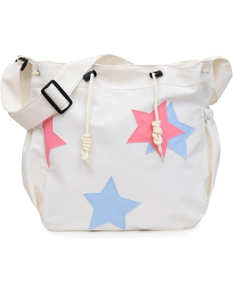 Large Canvas Star Pattern Crossbody Bag for Women Casual Hobo Shoulder Bag Drawstring Y2K Star Hobo Bags Satchel Bag Purses W...